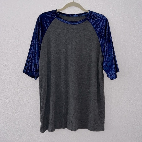 Women’s Blue & Grey Velvet Tee Shirt Dress Pajamas - Picture 3 of 5